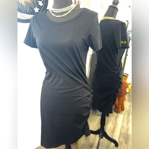 Guess Black midi side scrunch dress